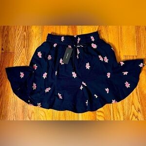Vero Moda NWT Navy Blue Floral Skirt Small Pink Rose Flouncy Coquette Preppy